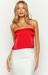 Ibiza Red Satin Strapless Top